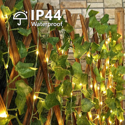 Brizled Solar Vine String Lights, 33ft 100 LED Solar String Lights, 8 Modes Artificial Ivy Leaf Solar Plant Vine Lights, Outdoor Ivy Fairy Lights for Outside Wedding Garden Fence Wall Hanging Decor