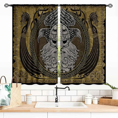 Norse Viking Curtains, Nordic Warriors Sword Celtic Rune Scandinavian Aesthetic Nation Valknut Mythology Window Drapery for Bedroom Living Room Bathroom 2 Panels, 55x39 Inch