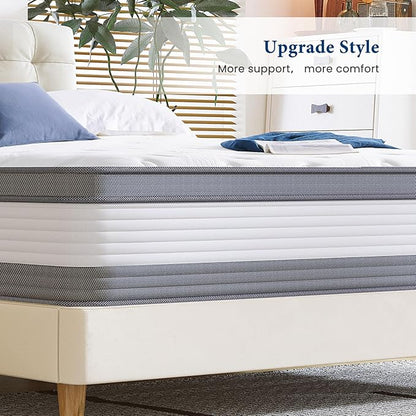 Coolvie Full Mattress 12 Inch Mattresses Full Size in A Box Hybrid Mattress Individual Pocket Springs Mattresses with Memory Foam Layer Provide Motion Isolation & Cool Sleep