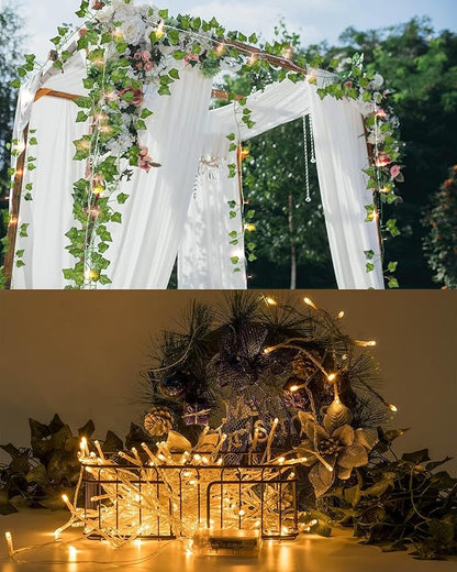 JACKYLED 24 Pack Artificial Ivy Vines with 200 LED String Light, Fake Plants Hanging Garland for Wall Room Bedroom Garden Office Wedding Party