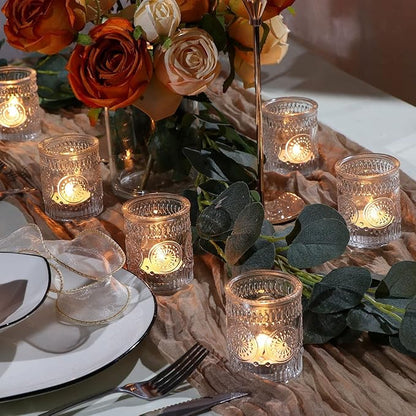 DEVI 24pcs Clear Glass Votive Candle Holders, Vintage Candle Holder for Votives&Tea Lights&Floating Candles, Wedding Decorations for Receptions, Valentine Wedding Centerpieces Table Decoration