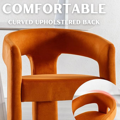 Modern Barrel Dining Chair, Velvet Upholstered Accent Side Chair with Arms Comfy Makeup Vanity Chair, Dining Living Room Kitchen Chair, Orange