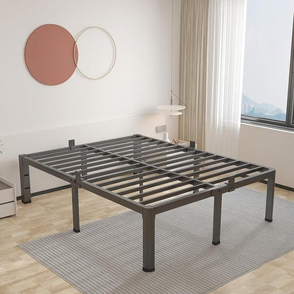 ROIL 12 inch California King Size Bed Frame Metal Platform No Box Spring Needed with Headboard Hole Round Corner Legs Mattress Retainers 3500LBS Heavy Duty Steel Slats Noise-Free Storage
