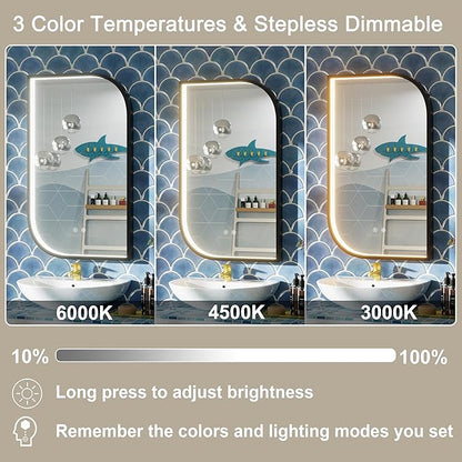 40x24 Inch Black LED Bathroom Mirror, Adjustable 3000K/4500K/6000K, Irregular Framed Lighted Bathroom Vanity Mirror with Lights, Anti-Fog, Stepless Dimmable, Wall Mounted
