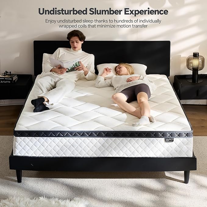 King Size Mattress 10 Inch, Pocket Spring & Memory Foam Hybrid Mattress with 3D Breathable Knitting Fabric