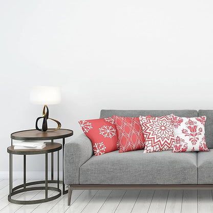 Ambesonne Retro Throw Pillow Cushion Case Pack of 4, Trellis Grid Medieval Floral Damask Mandala Flower Ornament in Modern Monochrome, Modern Accent Double-Sided Digital Printing, 24", Dark Coral