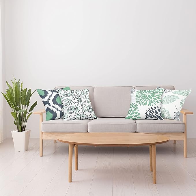 Ambesonne Vintage Throw Pillow Cushion Case Pack of 4, Bohemian Ornamental Leaves Dahlia Pattern Geometric Art Curlicue Motif, Modern Accent Double-Sided Digital Printing, 20", Dark Blue and Sea Green