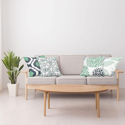Ambesonne Vintage Throw Pillow Cushion Case Pack of 4, Bohemian Ornamental Leaves Dahlia Pattern Geometric Art Curlicue Motif, Modern Accent Double-Sided Digital Printing, 20", Dark Blue and Sea Green