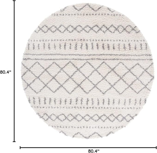 SAFAVIEH Arizona Shag Collection 6'7" Round Ivory/Grey ASG741F Moroccan Non-Shedding Entryway Foyer Living Room Bedroom Kitchen 1.2-inch Thick Area Rug