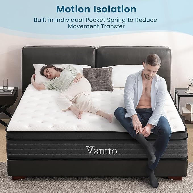 King Size Mattress, 14 Inch Hybrid Memory Foam King Bed Mattress with Pocket Springs for Motion Isolation Pressure Relief, CertiPUR-US