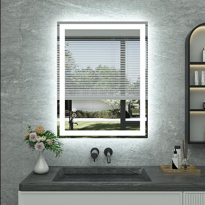 36"x 28" LED Bathroom Mirror with Lights, Anti-Fog, Dimmable, 3 Colors Front and Backlit LED Mirror for Bathroom, Lighted Bathroom Vanity Mirror for Wall Mounted Horizontal/Vertical