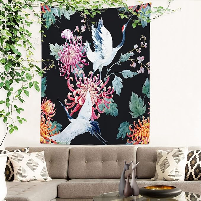 Batmerry White Watercolor S Tapestry, Flower Wall Art Hanging Decoration Polyester Fiber White Ruffled Around for Dorm Room Bedroom Living Room, 59.1x39.4 inches