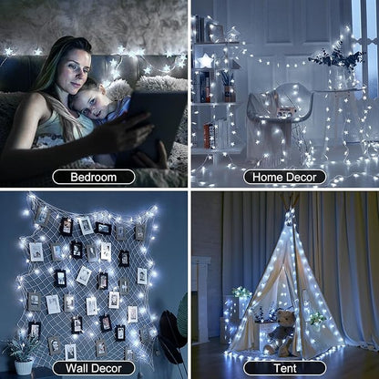 Brightown Star String Lights Battery Operated - 17 ft 50 LED Star Fairy String Lights with Remote and Timer, 8 Modes Waterproof for Bedroom Tent Loft Bed Patio Party Wedding Decor, White