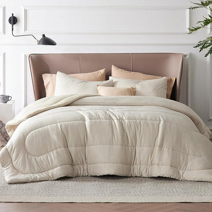Bedsure Queen Comforter Set - Cooling and Warm Bed Set, Linen Reversible Bedding for All Season, 3 Pieces, 1 Queen Size Comforter (88"x88") and 2 Pillow Cases(20"x26")