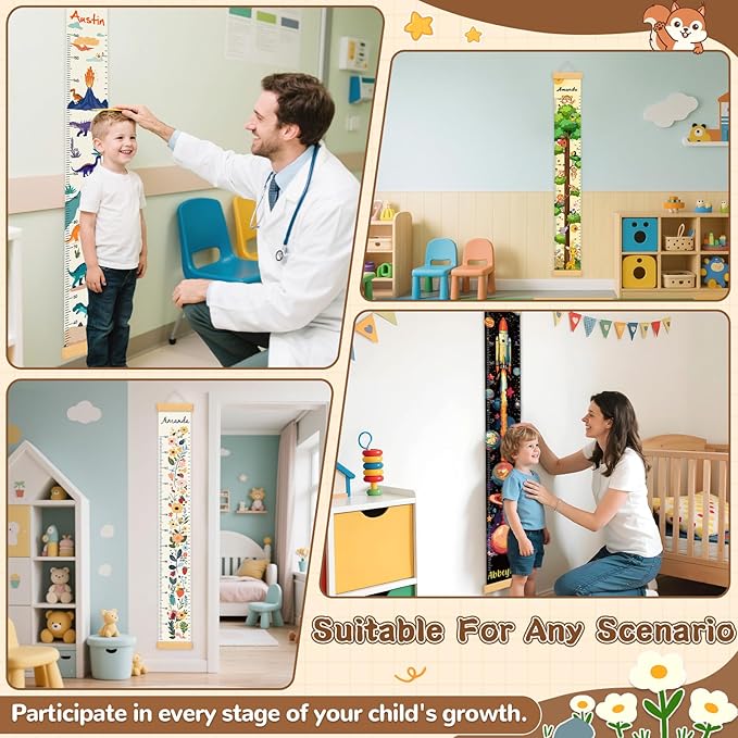 Personalized Name Space Rocket Height Chart for Kids, No-Drill Growth Chart for Wall, Hangable and Removable Growth Chart Ruler, Kids Room Decor & Thoughtful Birthday Gift for Boys and Girls