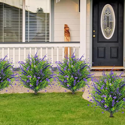 Artificial Boxwood Topiary Ball Trees with Ground Spikes UV Resistant Faux Greenery Shrubs Fake Shrubs for Outdoors, Realistic Faux Plants Bushes for Garden Porch Yard Patio Decor (Purple Flower)