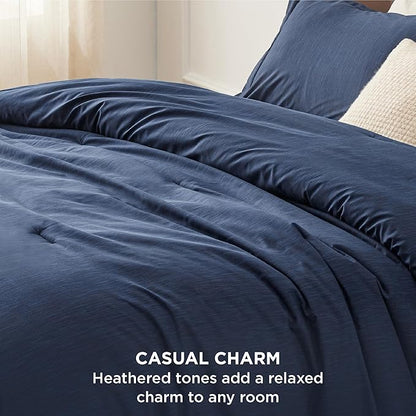 Bedsure King Size Comforter Set - Navy Soft Bedding for All Seasons, Cationic Dyed Bed Set, 3 Pieces, 1 King Size Comforter (104"x90") and 2 Pillow Shams (20"x36"+2")