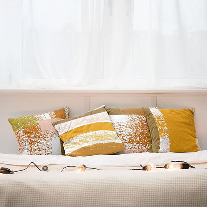 Ambesonne Grunge Throw Pillow Cushion Case Pack of 4, Abstract Design Simplistic Minimal Stripes Brushstrokes Contemporary Print, Modern Accent Double-Sided Digital Printing, 18", Orange Rose and Fawn