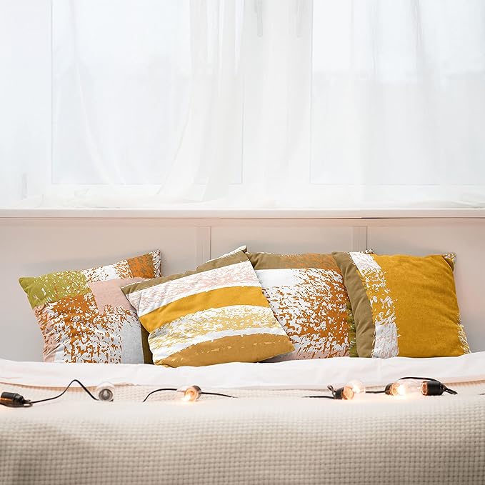 Ambesonne Grunge Throw Pillow Cushion Case Pack of 4, Abstract Design Simplistic Minimal Stripes Brushstrokes Contemporary Print, Modern Accent Double-Sided Digital Printing, 20", Orange Rose and Fawn