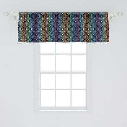 Ambesonne Dog Lover Window Valance, Paw Print Pattern Diamond Shaped Rhombus Shapes Design Geometric Arrangement, Curtain Valance for Kitchen Bedroom Decor with Rod Pocket, 54" X 18", Petrol Blue