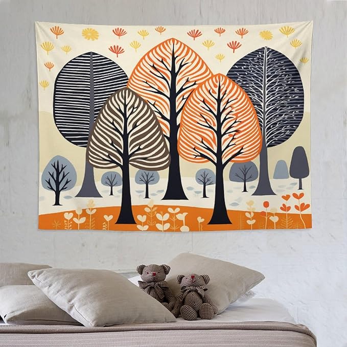 MaSiledy Shabby Chic Trees Tapastry's Wall Hanging Nature Themed Autumn Aesthetic Bedroom Tapestries Landscape Tapestry Home Decor for Room 60"x80" Holiday Scene Banner for Winter Christmas Party