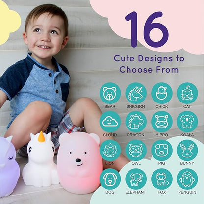 Lumipets Remote Control Silicone Night Light for Kids - Dragon Design with 9 Soft Colors & Sleep Timer - Rechargeable, Battery-Operated Lamp for Bedroom | Baby Nursery, Toddler, Girls, Boys