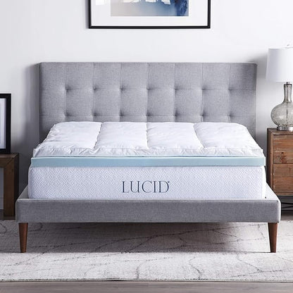 LUCID 4 Inch Down Alternative and Gel Memory Foam Mattress Three Toppers in One-Hypoallergenic, Twin, White