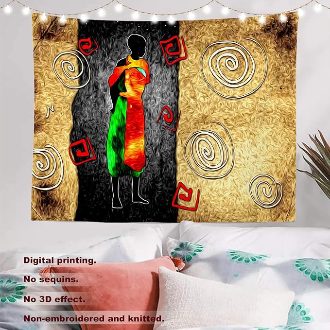 Batmerry African Ethnic Retro Tapestry, Vintage Motive Oil Landscape Fashion Wall Art Hanging Decoration Polyester Fiber White Ruffled Around For Dorm Room Bedroom Living Room, 35 X 47 Inches