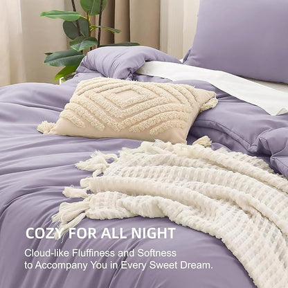 Litanika Grayish Purple Comforter Set Twin/Twin XL Size, 2 Pieces Lightweight Solid Bedding Comforter Set, All Season Fluffy Bed Set (66x90In Comforter & 1 Pillowcase)