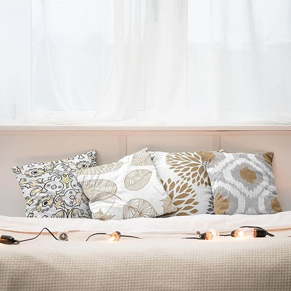 Ambesonne Vintage Throw Pillow Covers Pack of 4, Bohemian Ornamental Leaves Dahlia Pattern Geometric Curlicue, Modern for Home Accent Double-Sided Digital Printing Cases, 20", Pale Brown Grey White