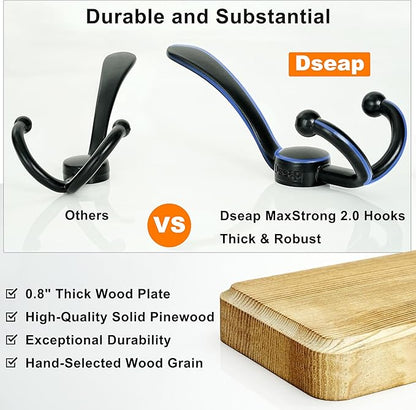 Dseap Coat Rack Wall - Heavy-Duty 38-1/4" Long, with Reinforced 10 Custom Tri-Hooks, Solid Wood Wall Hanger for Coats Hat Jackets - Rustic Farmhouse Entryway Hallway Storage, Natural & Black