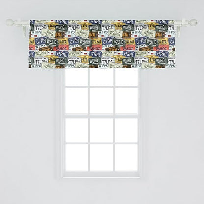 Ambesonne Vintage Window Valance Pack of 2, Original Retro Style License Plates Personalized Creative Travel Vacation, Rod Pocket Curtain Valances for Kitchen Bedroom, 54" X 18", Green Blue Yellow