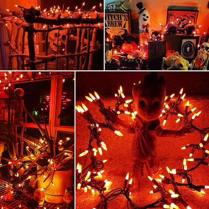 Brizled Orange Halloween Lights, 21.3ft 100-ct Incandescent Halloween String Lights Connectable, UL Certified Orange Light String, Black Wire Mini Light Set for Fall Season Holiday Thanksgiving Tree