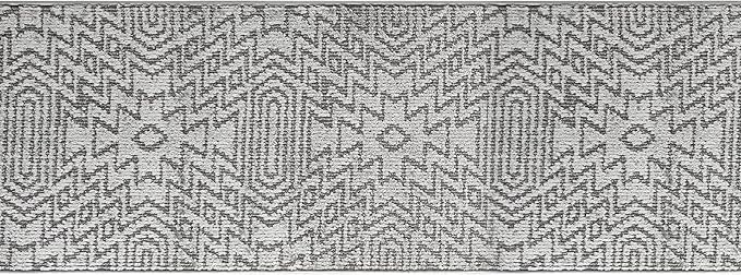 Custom Size Southwestern Style Runner Rug Mat for Wide Hallway Entryway Kitchen Laundry Room with Slip Resistant Latex Rubber Backing, Inca Grey, 31 inch X 8 feet