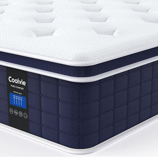 Coolvie California King Mattress in a box, Medium Firm 12 Inch Hybrid Cal King Mattress with Pocket Spring, Pressure Relief, Cooling, Personalized Support for Heavy People, CertiPUR-US® Certified Foam