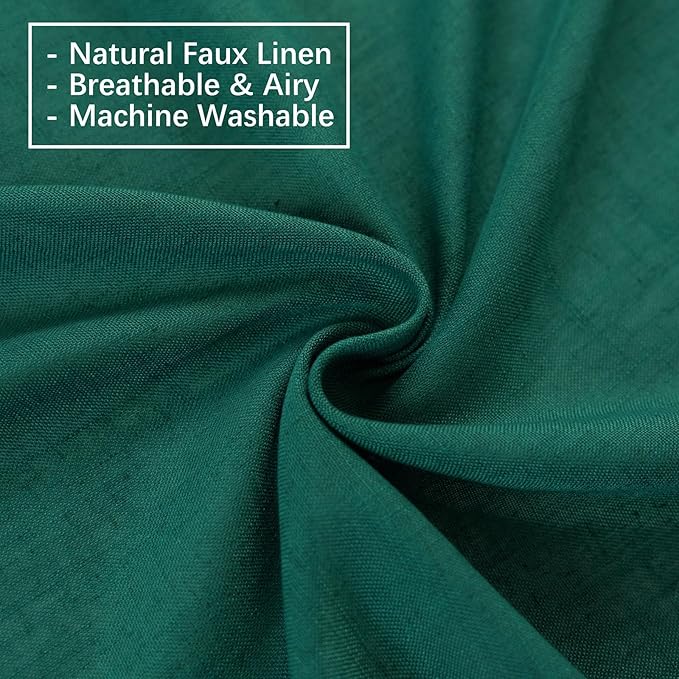 Emerald Green Curtains Semi Sheer 90 Inches Long, Dark Linen Textured Light Filtering Drapes for Living Room Dining, Hunter Green Window Decor, Pinch Pleat Curtain with Hooks
