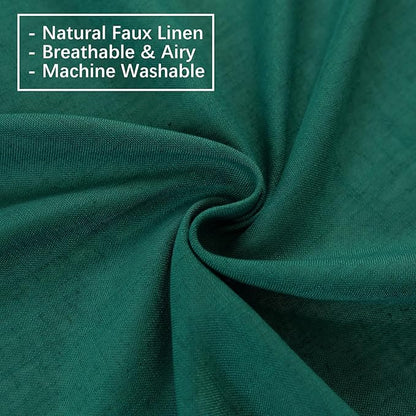 Emerald Green Curtains Semi Sheer 90 Inches Long, Dark Linen Textured Light Filtering Drapes for Living Room Dining, Hunter Green Window Decor, Pinch Pleat Curtain with Hooks