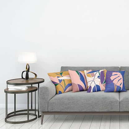 Ambesonne Exotic Throw Pillow Cushion Case Pack of 4, Tropical Themed Leaves Branches Monstera Plant Summer Vibes Pastel, Modern Accent Double-Sided Digital Printing, 20", Peach Blue Violet Mustard