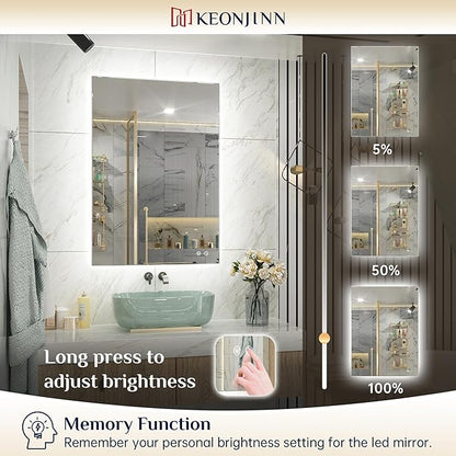 Keonjinn Bathroom Mirror with Lights 32 x 36 Inch, LED Mirror with Backlit, Anti Fog Lighted Mirror with Stepless Dimmable, UL Listed LED Driver, IP44 Waterproof, CRI90+, HD Tempered Glass