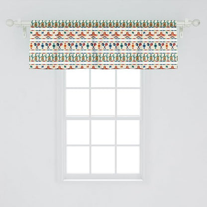 Ambesonne Mexican Window Valance Pack of 2, Latin American Cultural Native Borders Indigenous Saguaro Sombrero Tequila Bottle, Rod Pocket Curtain Valances for Kitchen Bedroom, 42" X 18", Jade Green