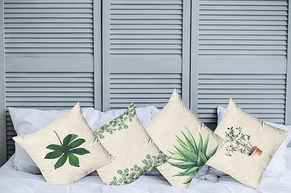 Ambesonne Botanical Throw Pillow Cushion Case Pack of 4, Minimalist Watercolor Painting Leaves Agave Branches Plant in a Pot, Modern Accent Double-Sided Digital Printing, 18", Green White Pale Rust