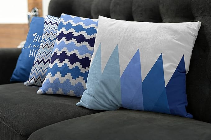 Ambesonne Modern Throw Pillow Cushion Case Pack of 4, Geometric Style Pattern of Triangles Zigzags Love Home Phrase Print, Modern Accent Double-Sided Digital Printing, 20", Azure Blue Indigo and White