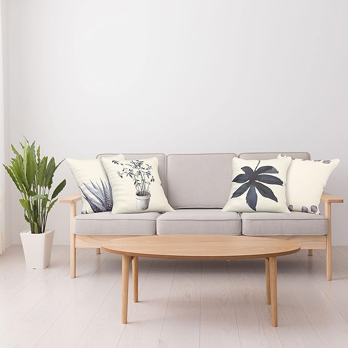 Ambesonne Botanical Throw Pillow Cushion Case Pack of 4, Minimalist Watercolor Painting Leaves Agave Branches Plant in a Pot, Modern Accent Double-Sided Digital Printing, 18", Purpleblue and Dimgray