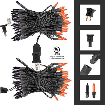 Dazzle Bright Purple and Orange Halloween Mini Lights, 20FT 100 Count Waterproof Incandescent Lights Plug in, Connectable Halloween Decorations for Indoor Outdoor Party Yard Decor