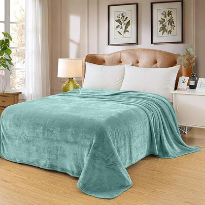 Fleece Blankets for All Season - Premium Lightweight Anti-Static Throw for Queen/Full Size Bed Extra Soft Brush Fabric Warm Sofa Thermal Blanket 90" x 90"(Sage Green)