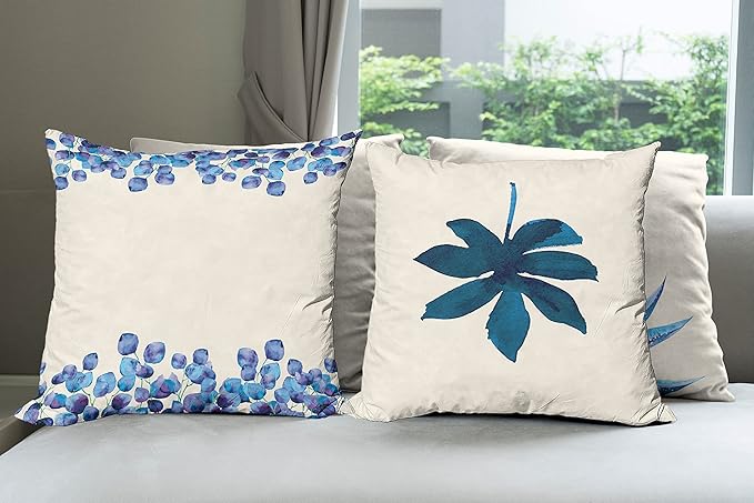 Ambesonne Botanical Throw Pillow Cushion Case Pack of 4, Minimalist Watercolor Painting Leaves Agave Branches Plant in a Pot, Modern Accent Double-Sided Digital Printing, 18", Dark Turquoise Ceil Blue