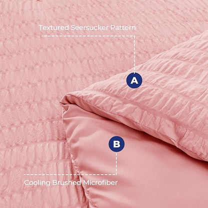 HYMOKEGE Rose Pink Queen Comforter Set Seersucker 7 Pieces, All Season Luxury Bed in a Bag Queen for Bedroom, Bedding Set with Comforter, Sheets, Pillowcases & Shams