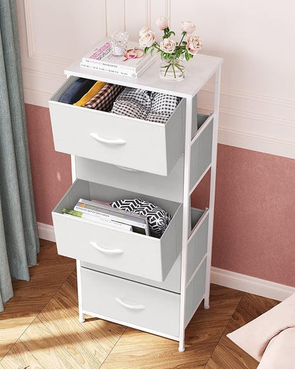 Crestlive Products Tall Dresser Vertical Storage Tower - Sturdy Steel Frame, Wood Top, Easy Pull Fabric Bins - Organizer Unit for Bedroom, Hallway, Entryway, Closets - 5 Drawers(White)