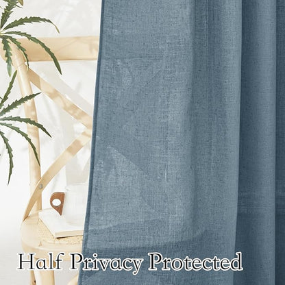 RYB HOME Stone Blue Sheer Curtains 90 inch Long Light Filtering Privacy Window Curtain Panels Soft Vertical Drapes Semitransparent Sheer Backdrop for Canopy Bed Nursery, W52 x L90 inch, 2 Panels