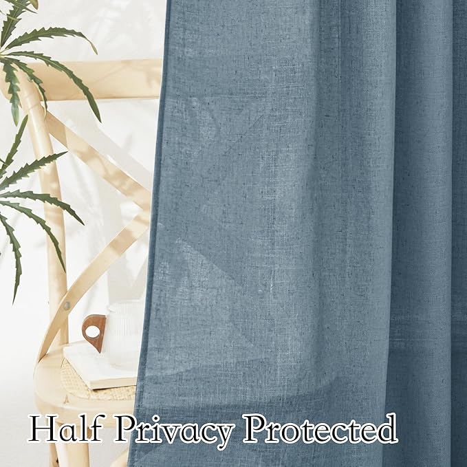 RYB HOME Semi Sheer Curtains 108 inches Length for Windows Sunlight Filering Privacy Protect Soft & Vertical Drapes for Bedroom Living Room Dining, Stone Blue, W 52 x L 108 inch, 2 Panels